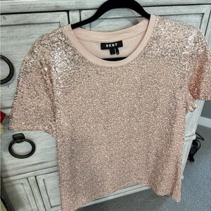 DKNY Women's Light Pink Sequin Tee